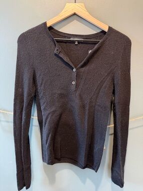 Quince Black Long-Sleeve Henley Knit Top